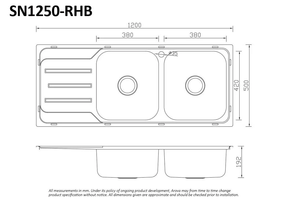Bass 1200mm Double Bowl Kitchen Sink with Drainer - Image 3