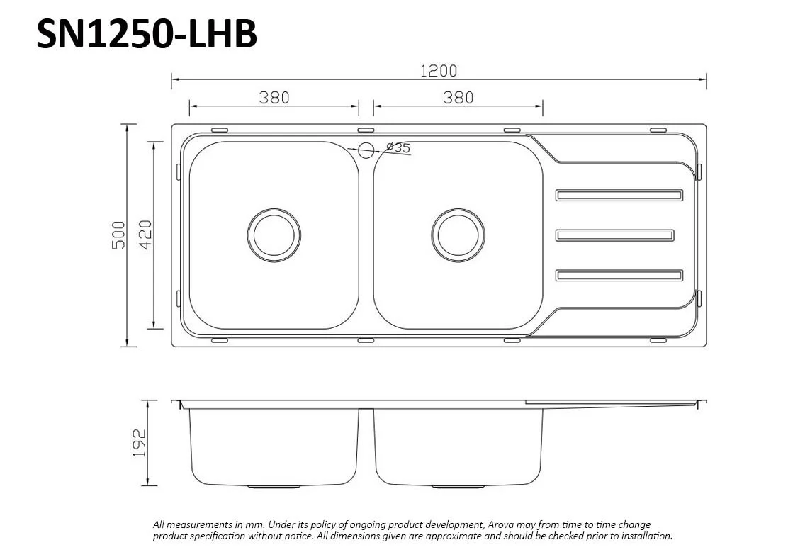 Bass 1200mm Double Bowl Kitchen Sink with Drainer - Image 4