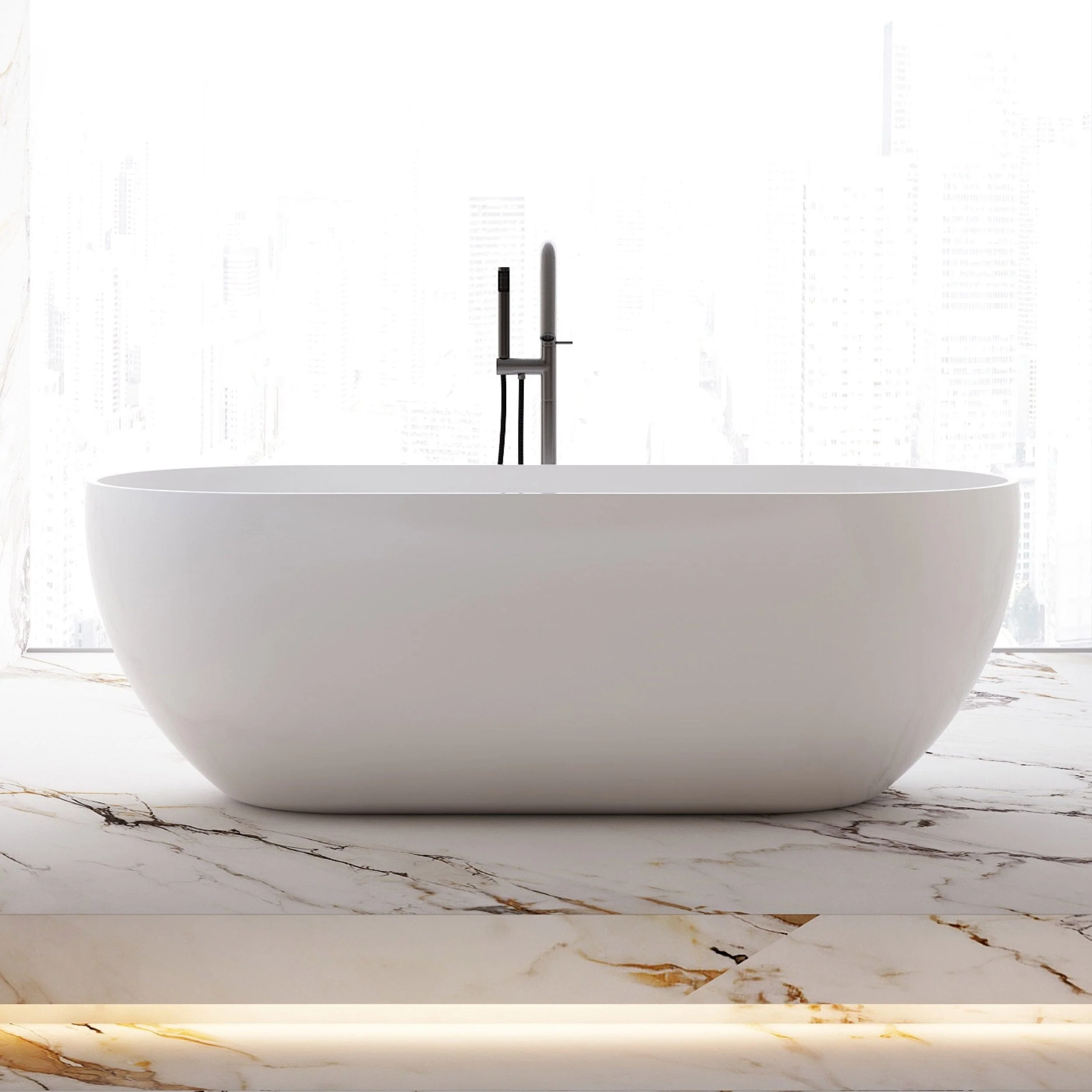 Ciao 1400mm Oval Free Standing Acrylic Bathtub Gloss White - Image 4