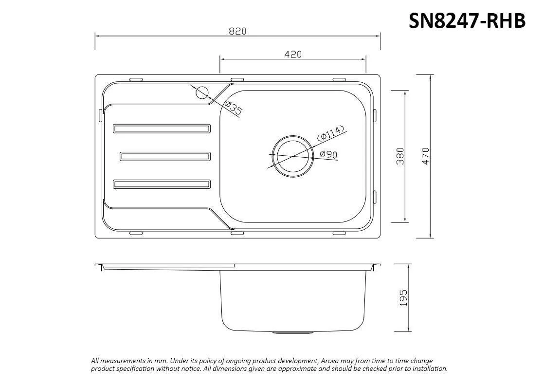 Bass 820mm Single Bowl Kitchen Sink with Drainer - Image 3