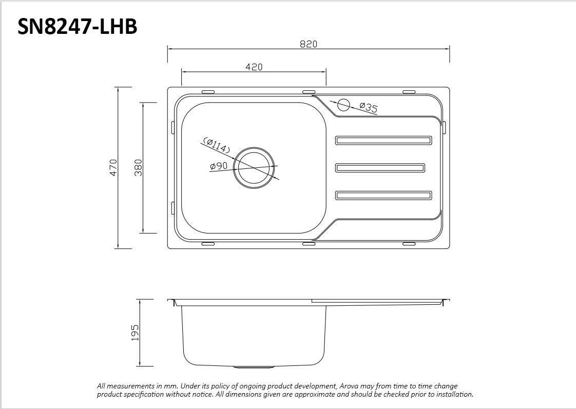 Bass 820mm Single Bowl Kitchen Sink with Drainer - Image 4