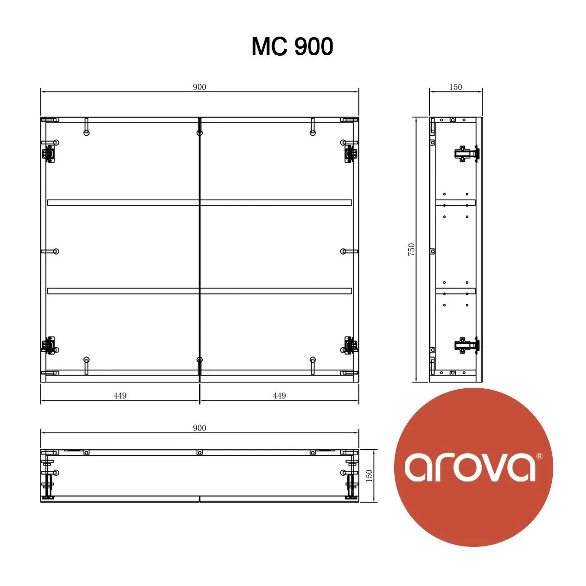 Clearance - 900mm Shaving Mirror Cabinet 2 Door- MC90 - Image 6
