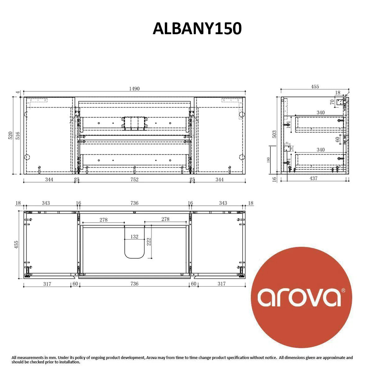 ALBANY 1500mm Oak Timber Wall Hung Vanity - Image 7