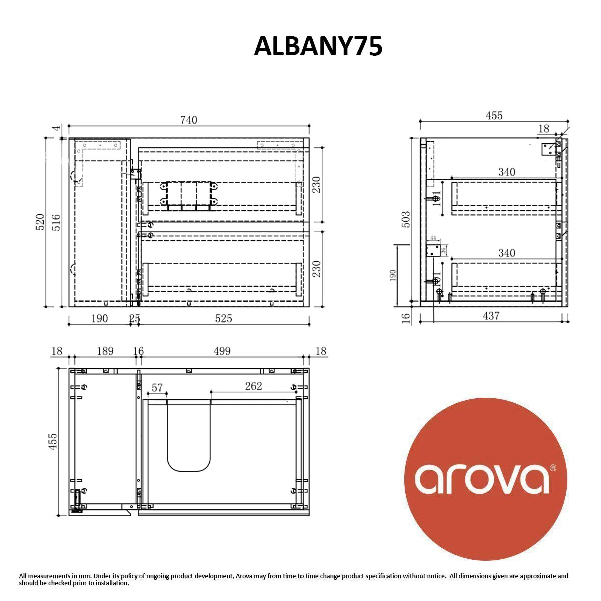 ALBANY 750mm Oak Timber Wall Hung Vanity - Image 7