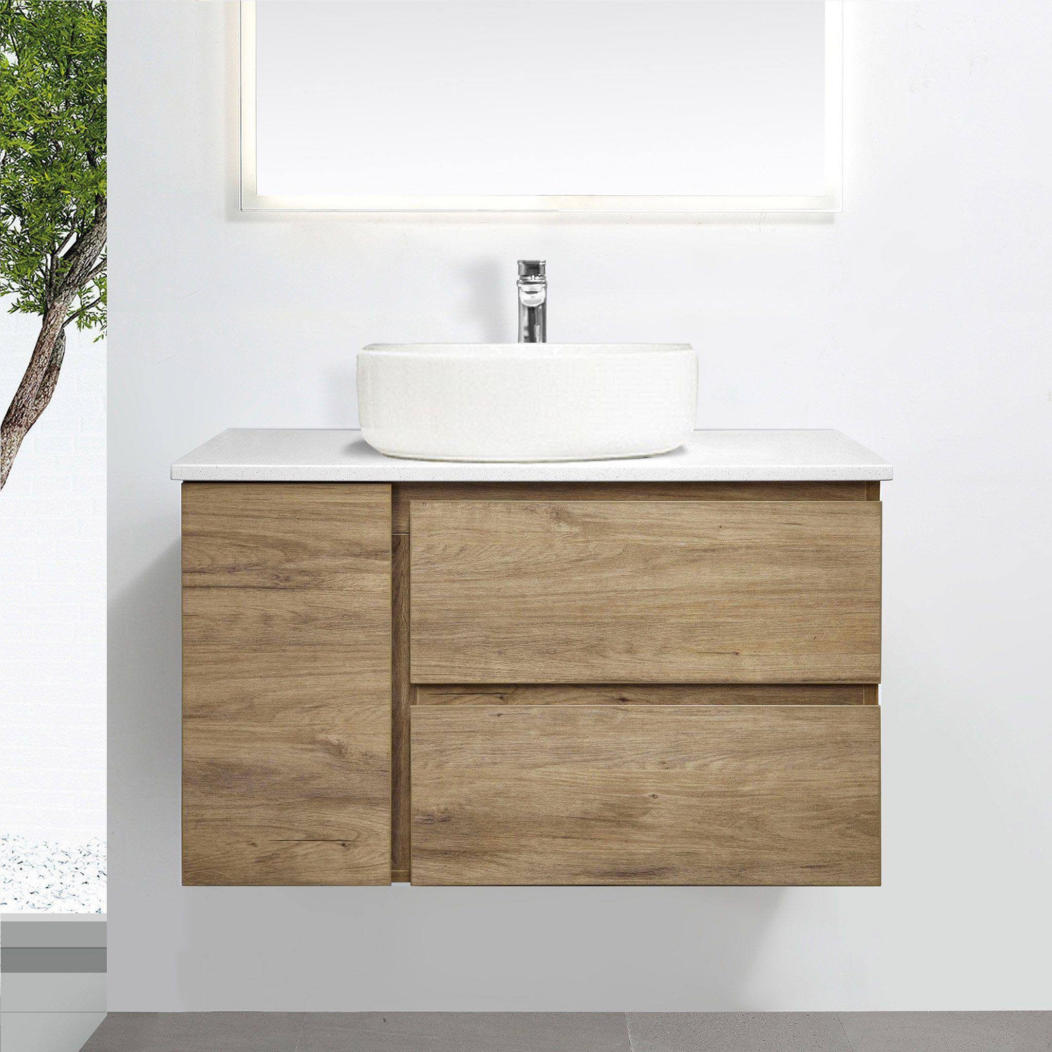ALBANY 900mm Oak Timber Wall Hung Vanity - Image 5