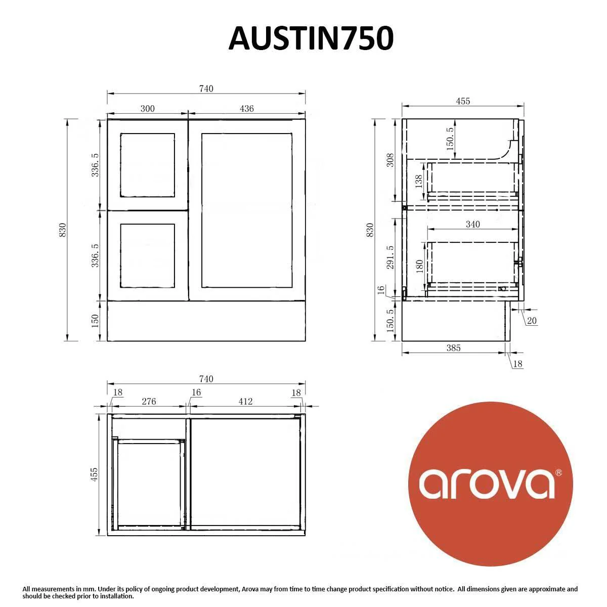Clearance - AUSTIN 750mm Floor Standing Bathroom Vanity Left Hand Side - Image 7