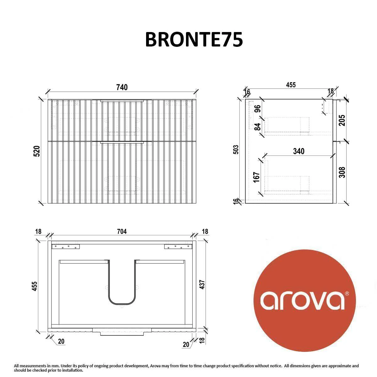 Bronte 750mm Wall Hung Bathroom Vanity - Matte Black - Image 5