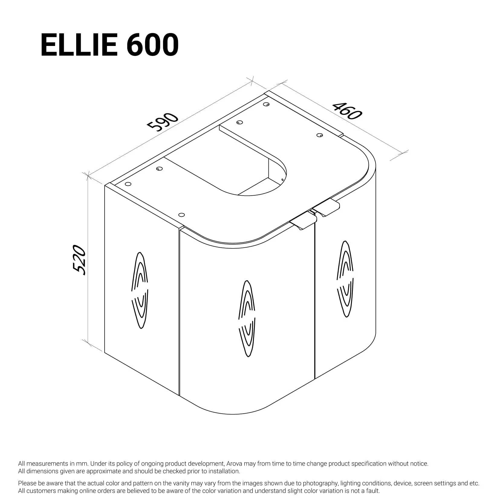 Ellie 600mm Curved Timber Wall Hung Bathroom Vanity - Image 6