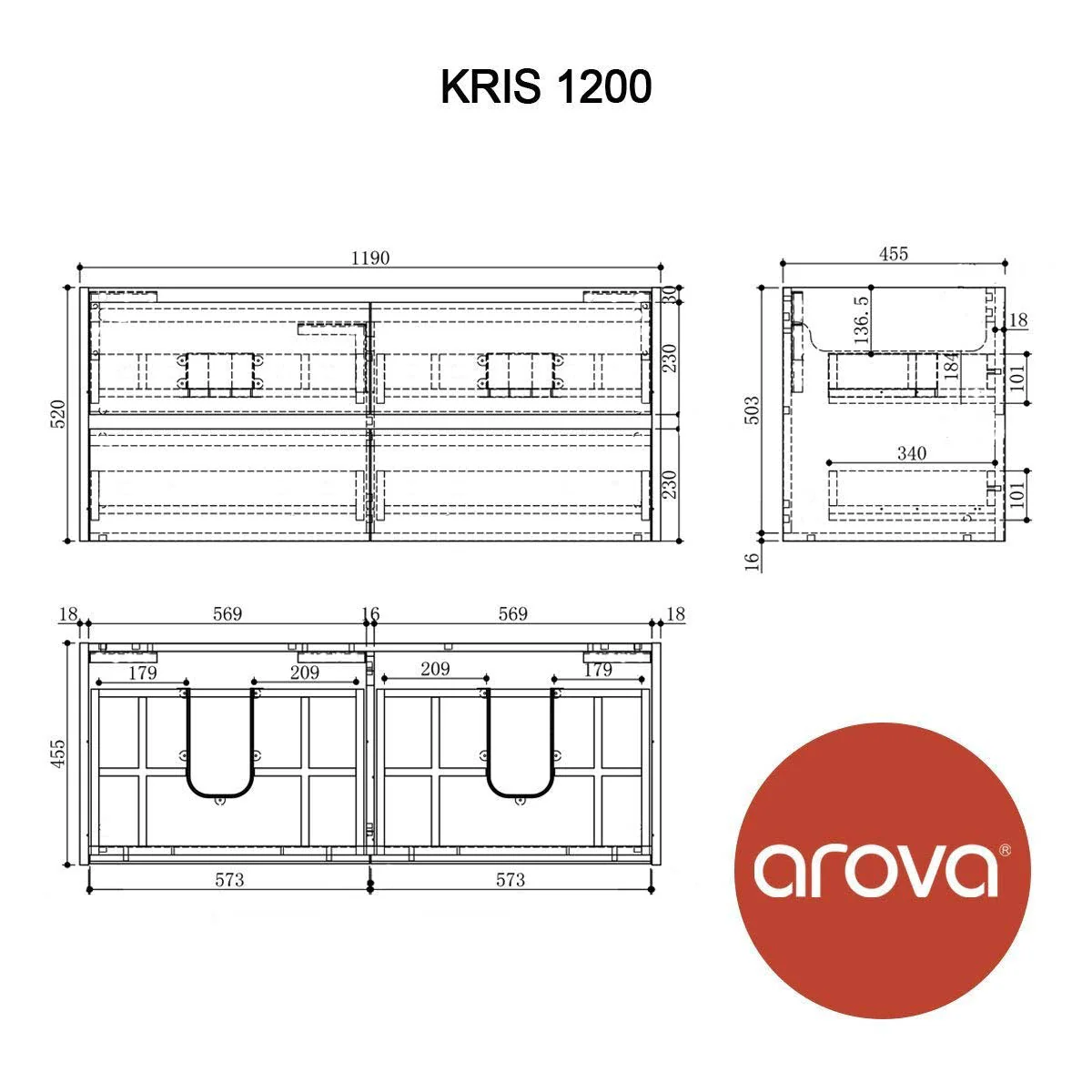 KRIS 1200mm Oak Timber Wall Hung Double Vanity - Image 8