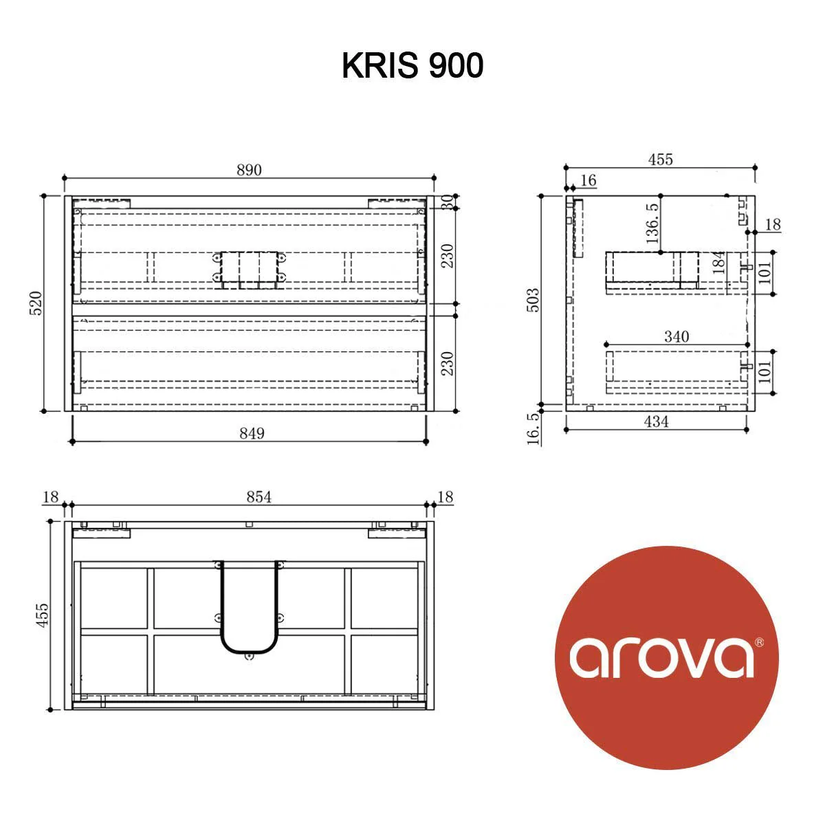 KRIS 900mm Oak Wall Hung Vanity - Image 6