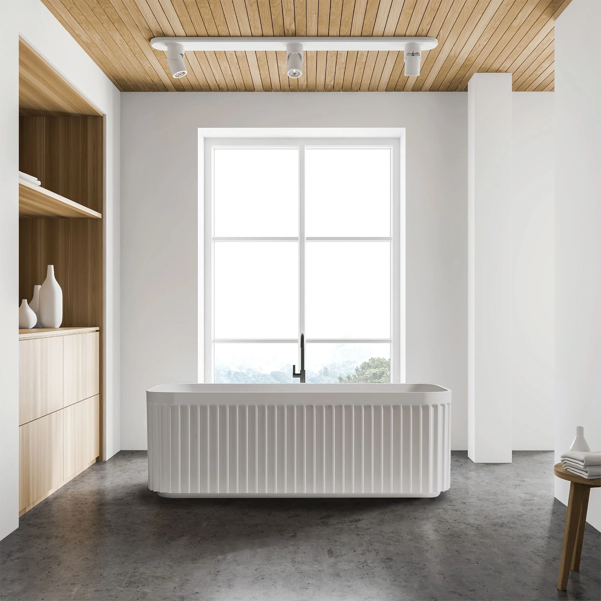 Clearance - KUBO 1500mm Fluted Freestanding Bathtub Matte White - Image 4