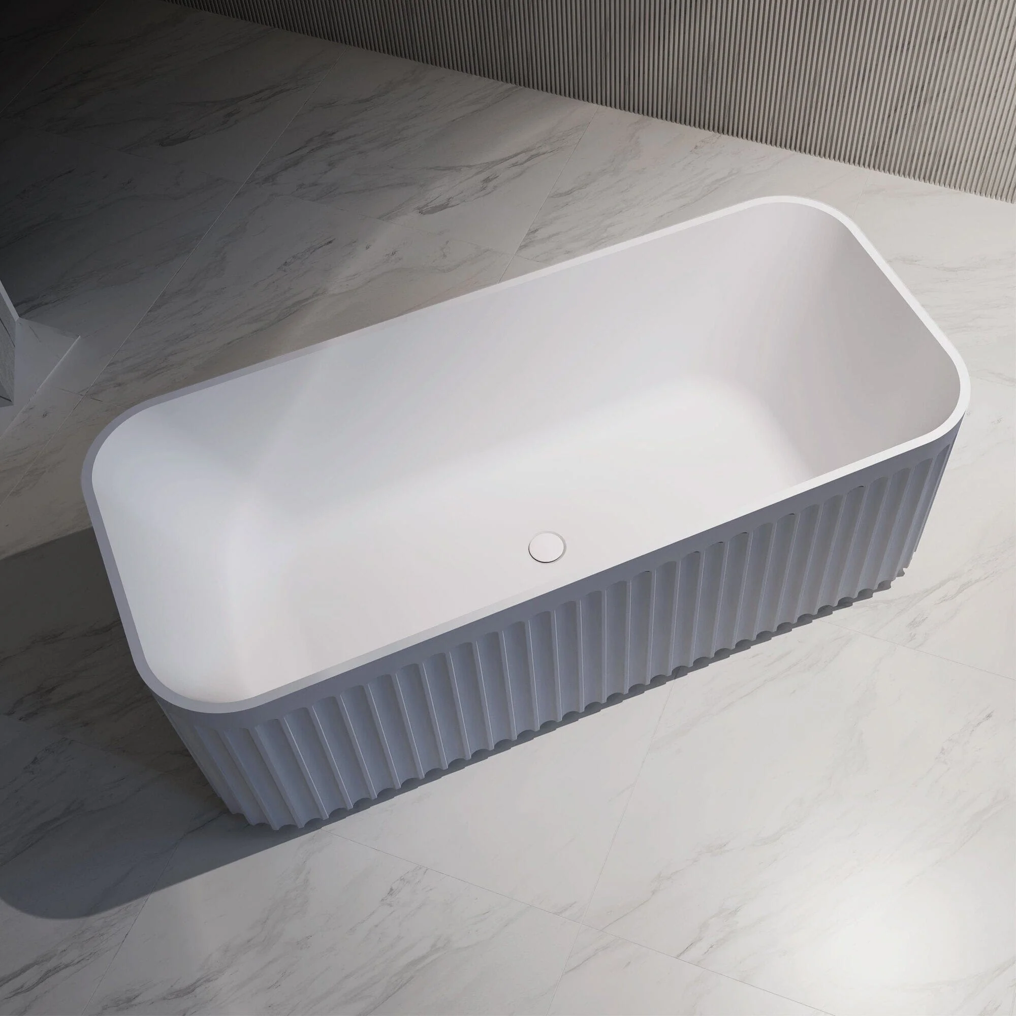 Clearance - KUBO 1700mm Fluted Freestanding Bathtub Matte White - Image 3