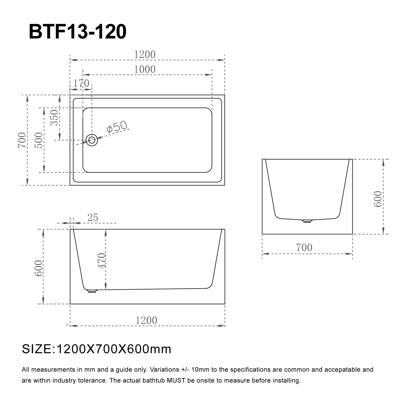LEX 1200mm Small Square Freestanding Bath Gloss White - Image 4