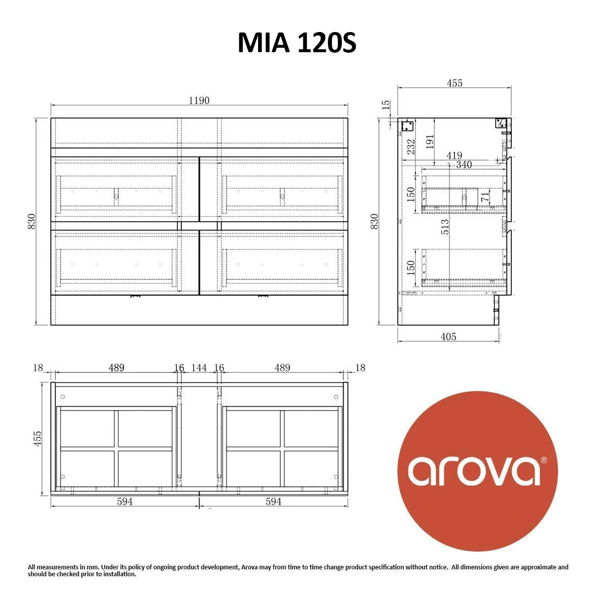 Clearance - Mia 1200mm Floor Standing Bathroom Vanity - Single Bowl - Image 8