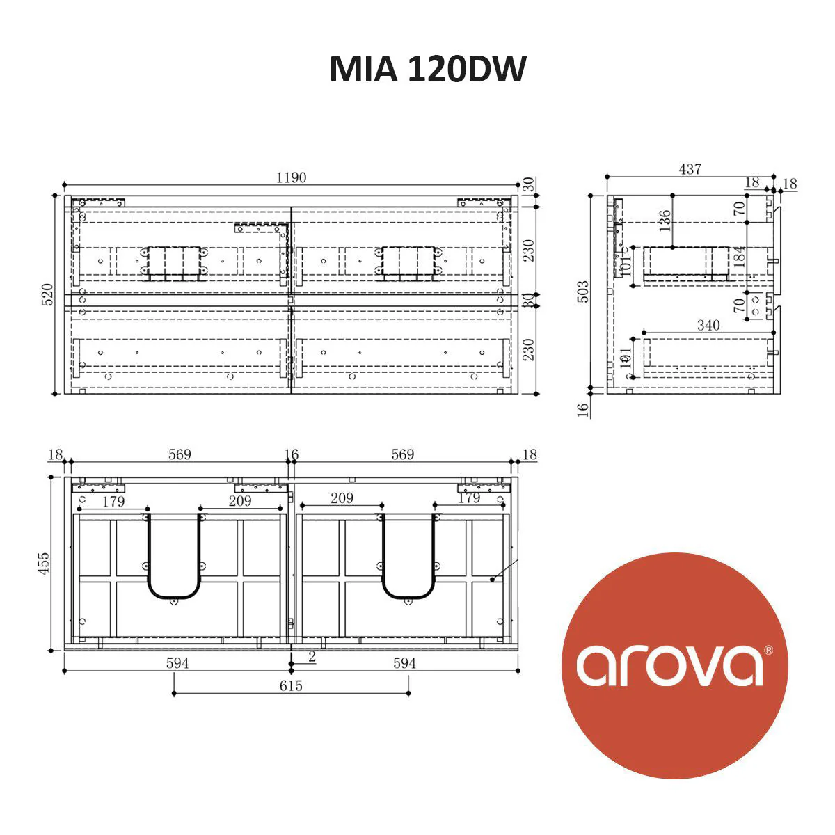 Clearance - Mia 1200mm Wall Hung Double Bowl Vanity - Image 7