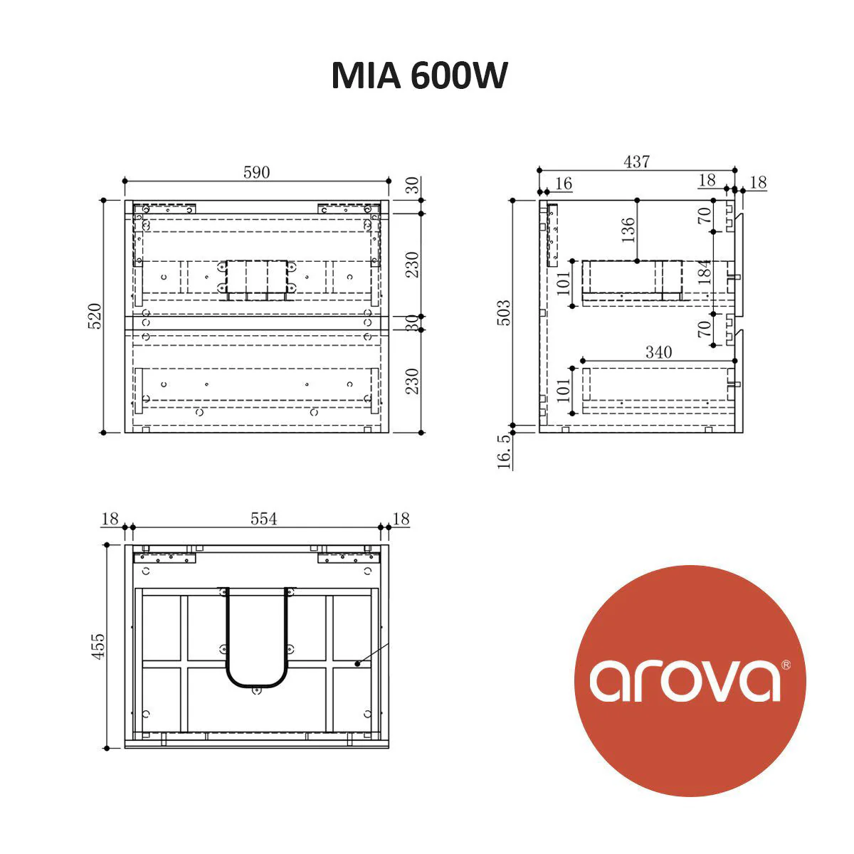 Clearance - Mia 600mm Wall Hung Bathroom Vanity - Image 7
