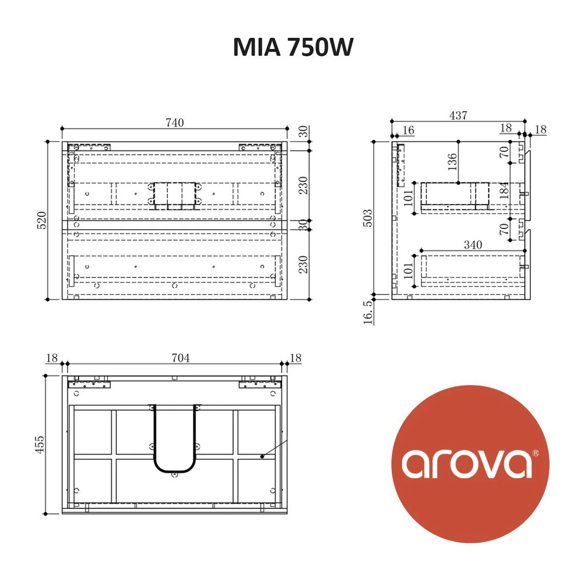 Clearance - Mia 750mm Wall Hung Vanity - Image 7