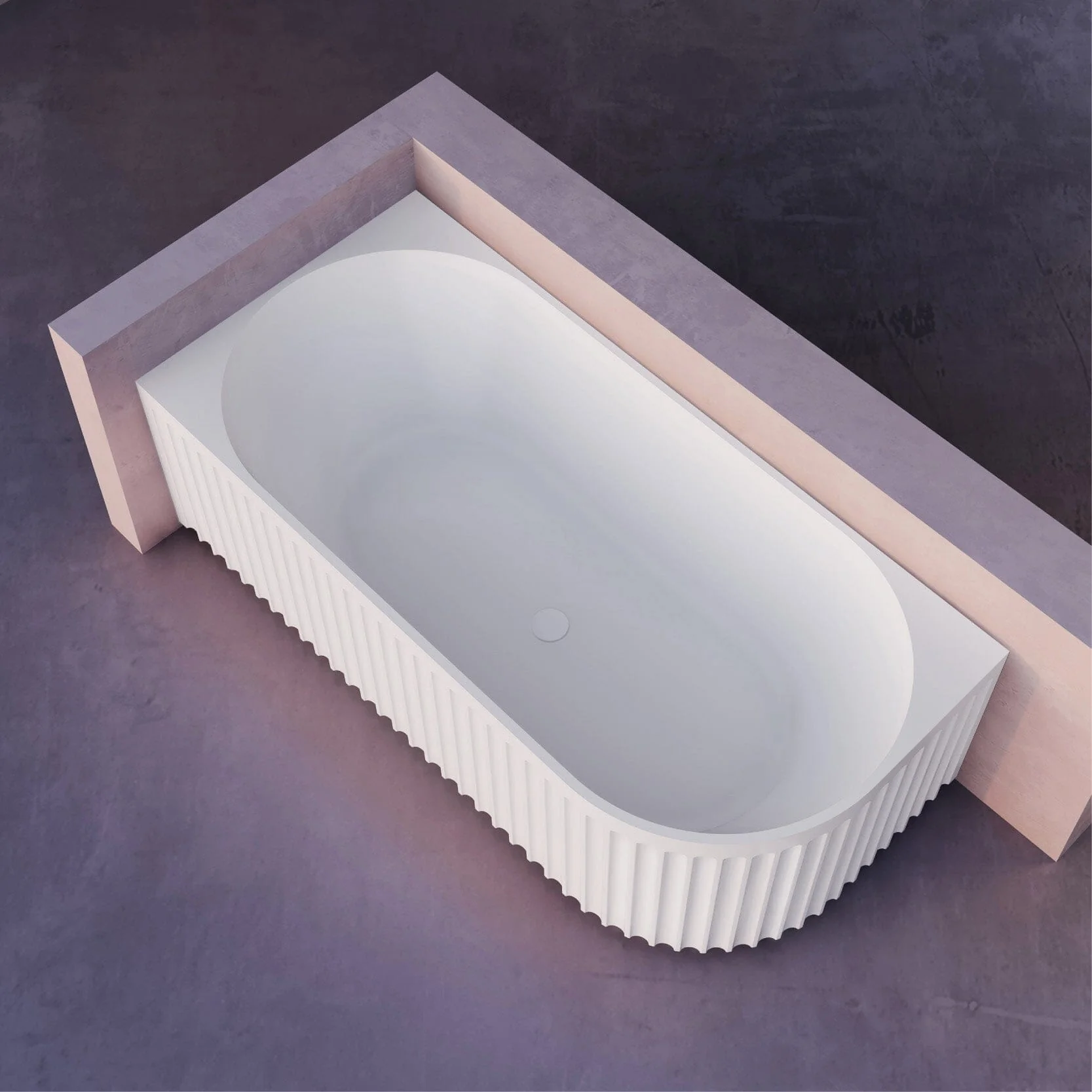 OLA 1700mm Fluted Oval Left Hand Corner Free Standing Bathtub Gloss White - Image 3