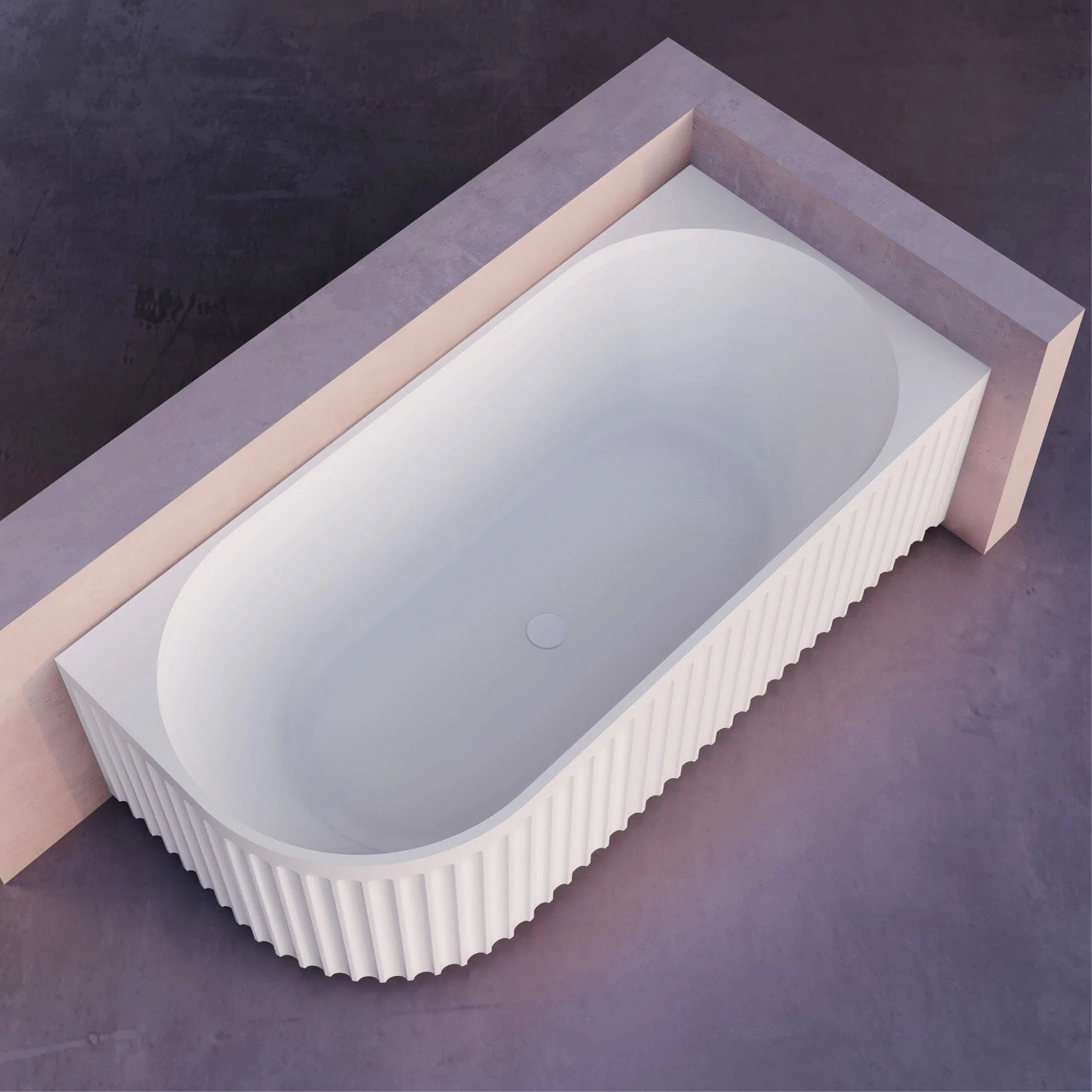 OLA 1700mm Fluted Oval Right Hand Corner Free Standing Bathtub Gloss White - Image 3