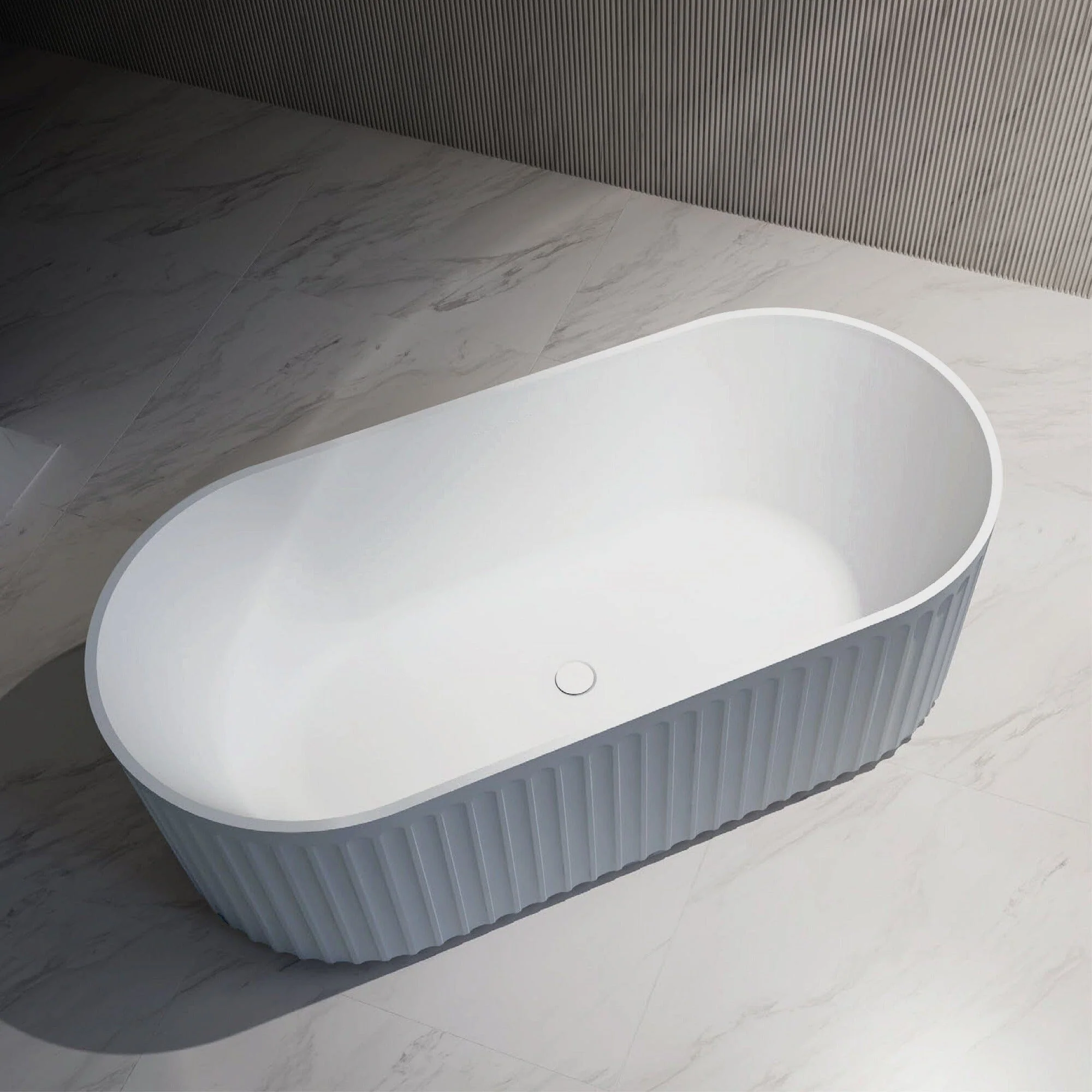 ORI 1500mm V Groove Fluted Freestanding Bathtub Gloss White - Image 5