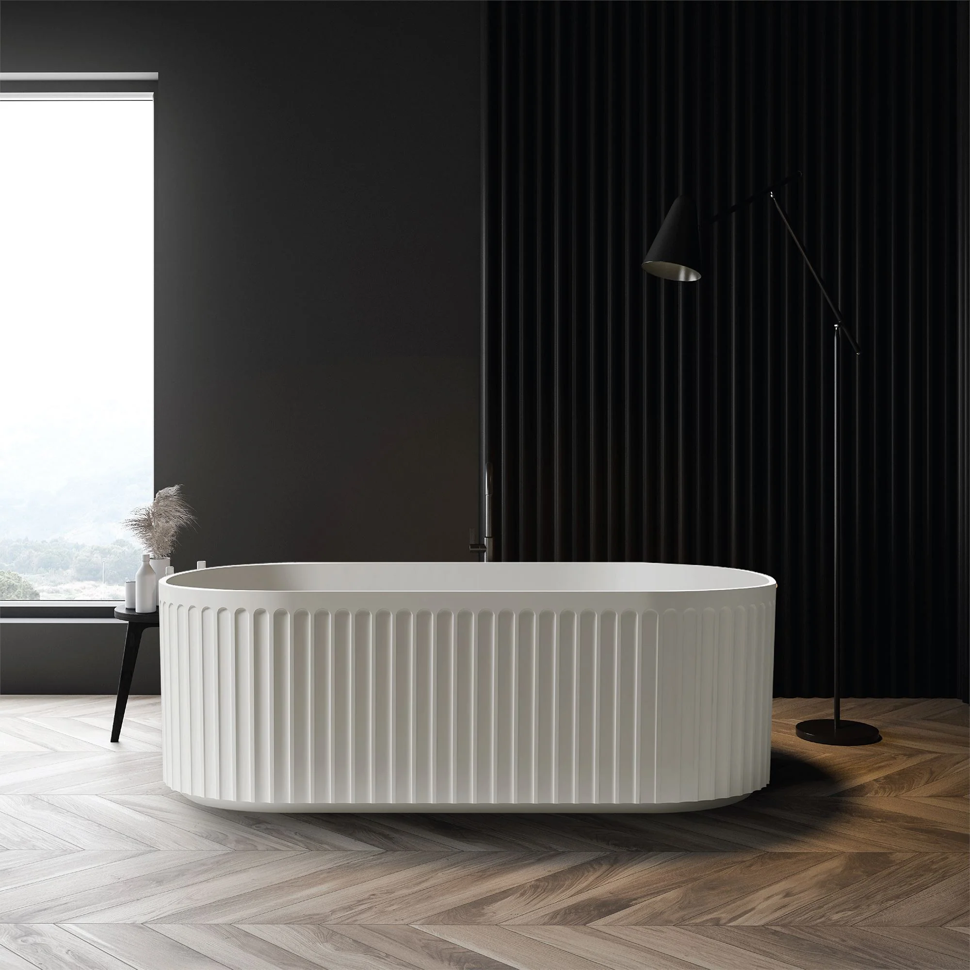 Clearance - ORI 1700mm V Groove Fluted Freestanding Bathtub Matte White - Image 3