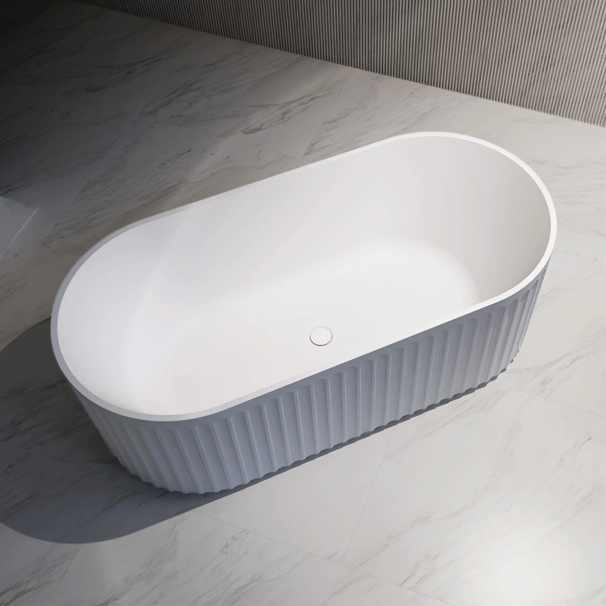 Clearance - ORI 1700mm V Groove Fluted Freestanding Bathtub Matte White - Image 4