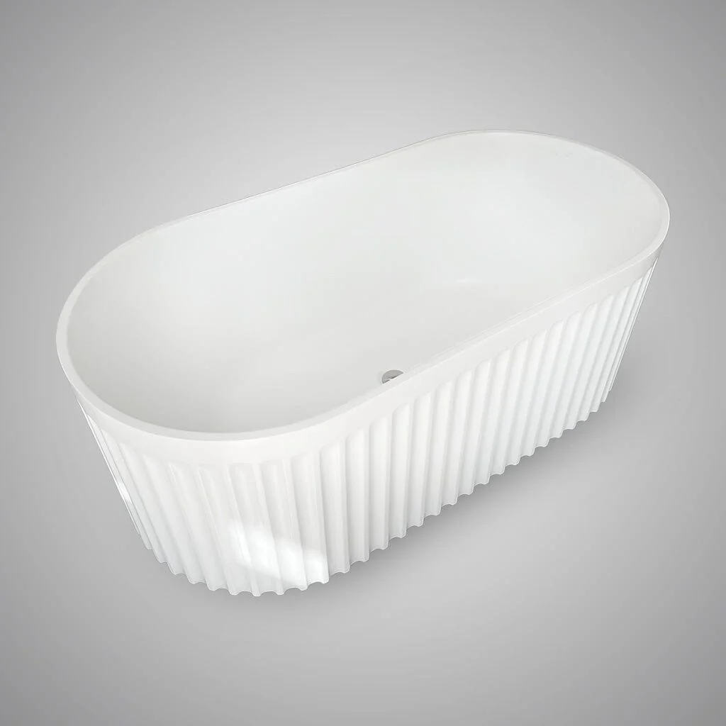 Clearance - ORI 1700mm V Groove Fluted Freestanding Bathtub Matte White - Image 5