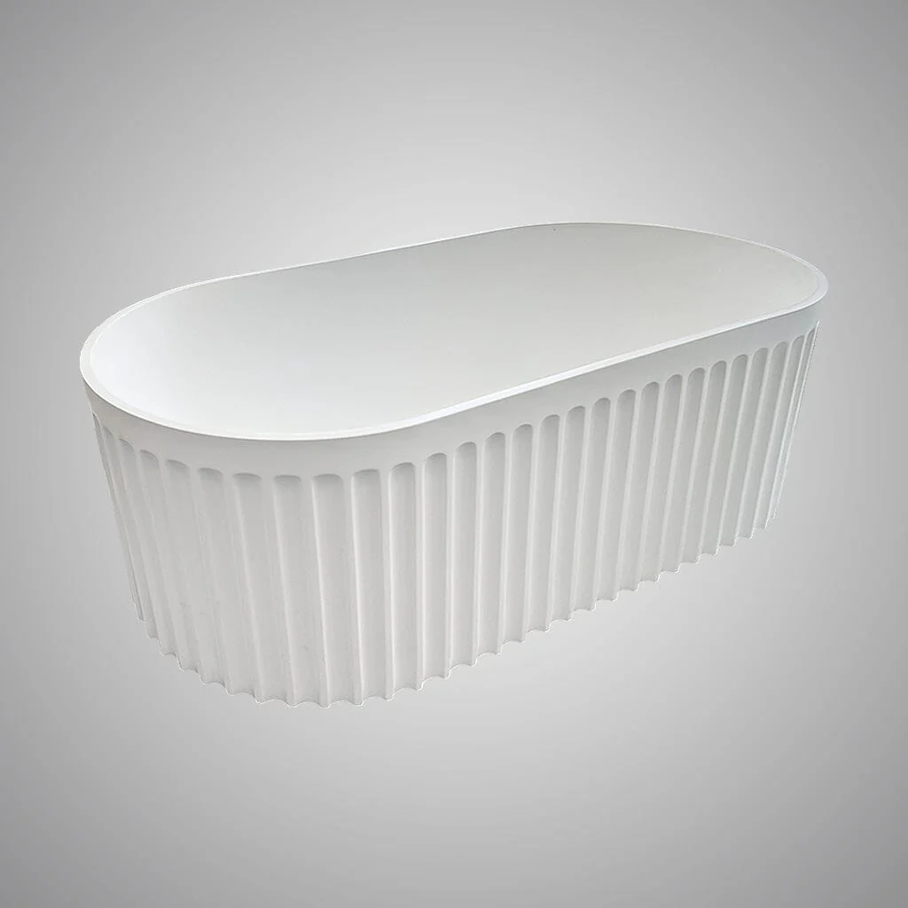 Clearance - ORI 1700mm V Groove Fluted Freestanding Bathtub Matte White - Image 6