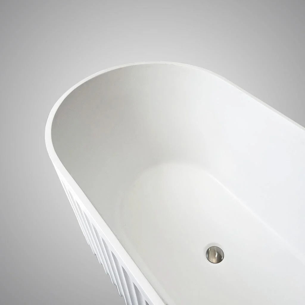 Clearance - ORI 1700mm V Groove Fluted Freestanding Bathtub Matte White - Image 7