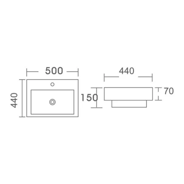 MEGGA-2 Half Inset Square Basin 1 Tap Hole - Image 9