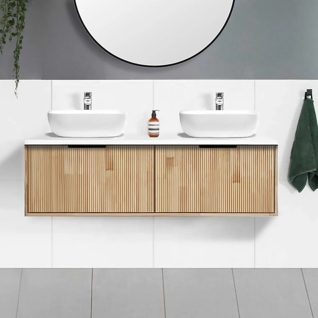 Clearance - Somer 1500mm Timber Wall Hung Bathroom Vanity - Double Bowl - Image 3