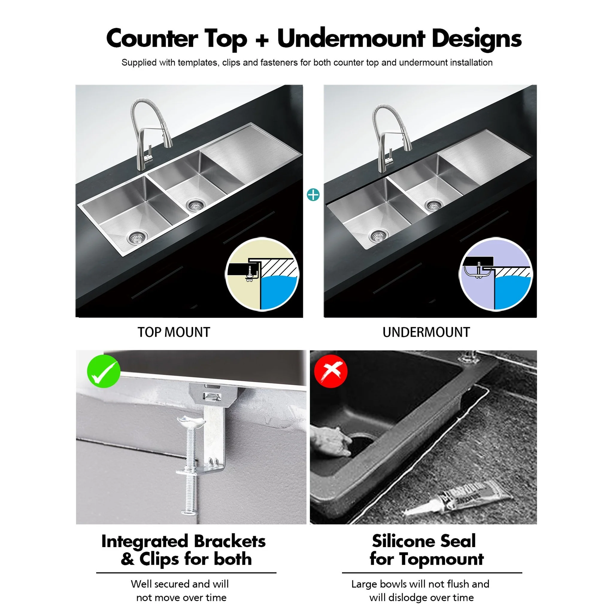 ULTIMO 1.5mm 1300W x 450D Double Bowl Sink with Drainer - SSD1345 - Image 7