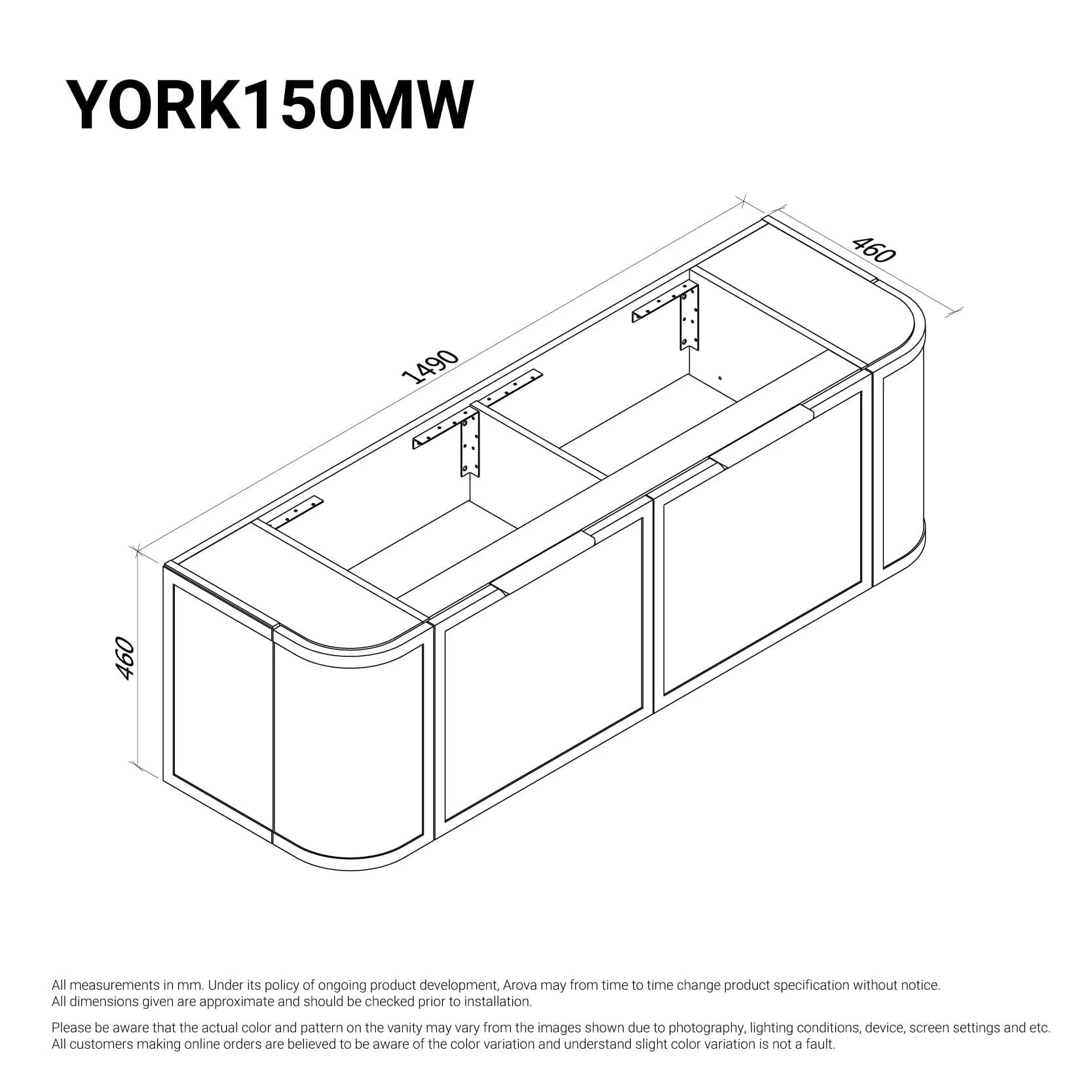 Clearance - York 1500mm Curved Wall Hung Vanity Matte White Double Bowls - Image 13